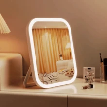 Miroir de maquillage lumineux à DEL, miroir portable et pliable avec support réglable, 3 modes de couleur, miroir de vanité éclairé, écran tactile intelligent et gradable, convient pour la vanité, la chambre, la salle de bain, rotation à 720°, charge USB, cadeau pour la Saint-Valentin, la Fête des Mères, les filles - Multicolore - Voir 3