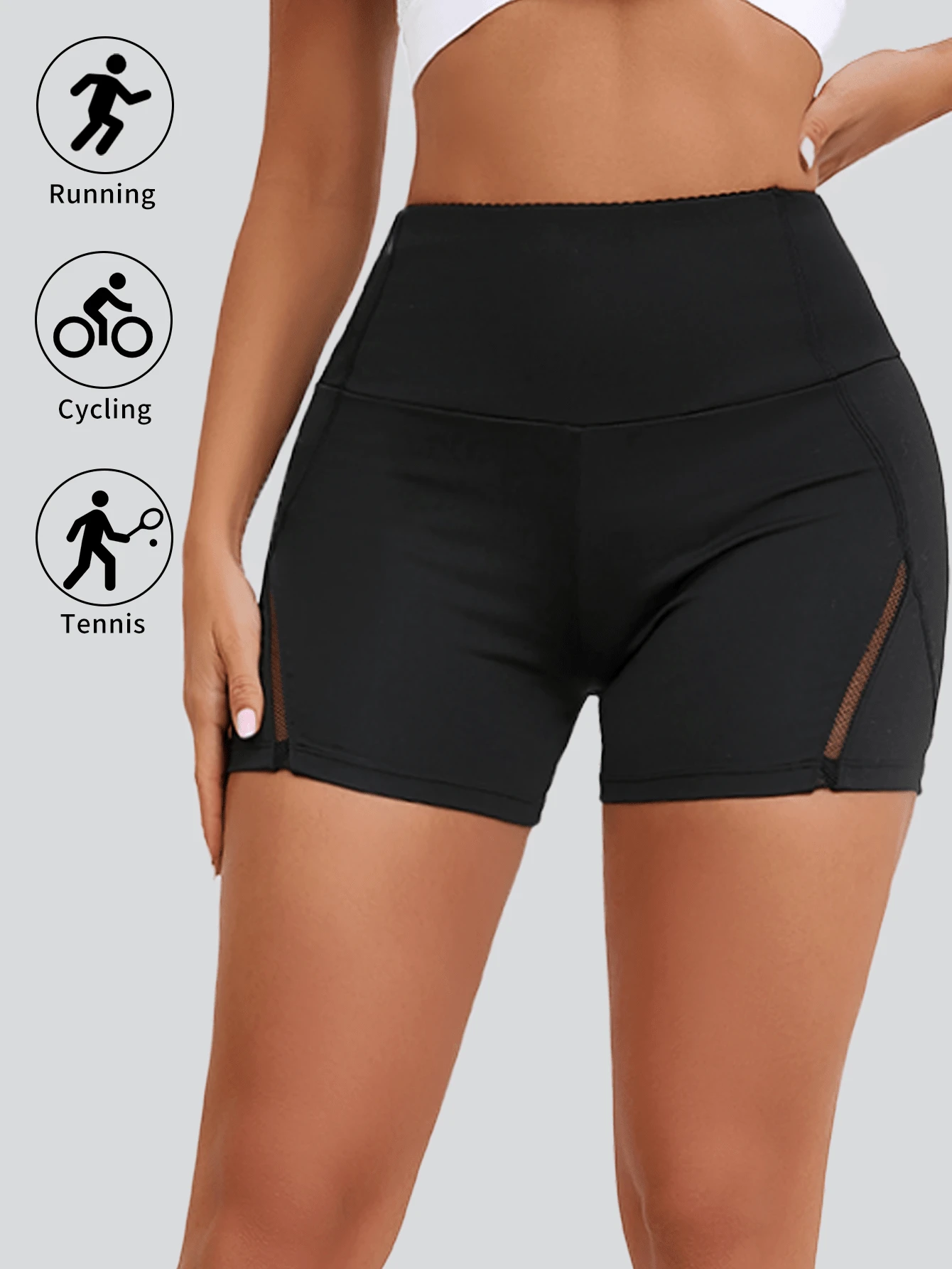 1pc Spring/Summer Tight Casual Leggings, Yoga Shorts Bottoms Sports - Black - View 1