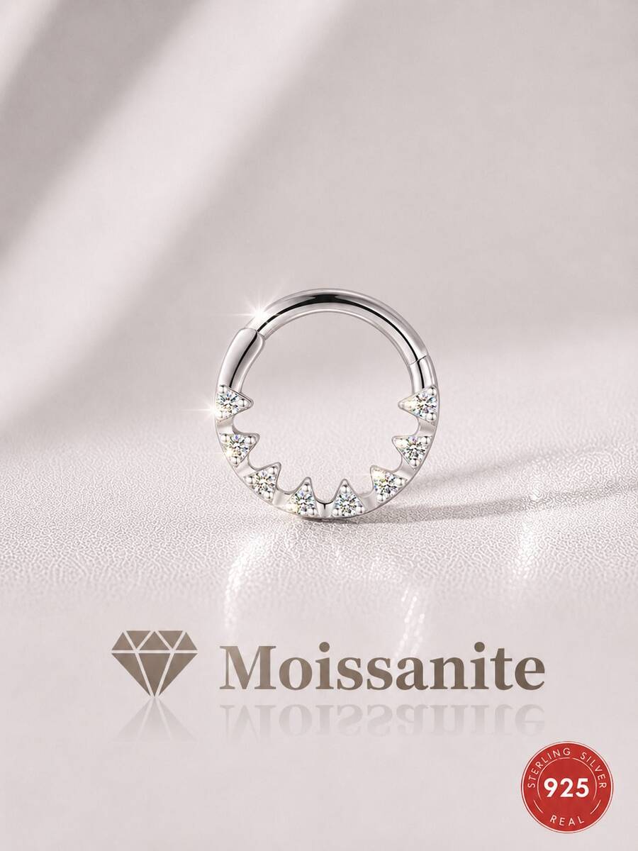 1 chiếc khuyên mũi tối giản bằng bạc 925 mạ vàng 18K, kiểu dáng cổ điển tinh tế với đá Moissanite khảm nạm, khuyên tai và trang sức Moissanite thời trang, không gây dị ứng, thân thiện với da, thích hợp đeo hàng ngày. - Bạc - Xem 1