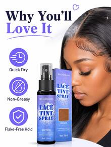 Lace Melting Tint Spray For Lace Front Wigs, Brown Quick Dry Formula For Seamless Natural Hairline, Non-Greasy Flake-Free Wig Install Spray, 30ml - 30毫升 - 查看 6