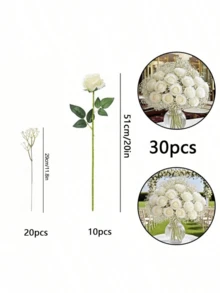 30 bông hồng trắng kết hợp hoa baby's breath trang trí, phong cách đồng quê, thích hợp cho phòng khách, phòng ngủ hoặc bàn ăn, tuyệt vời cho các sự kiện, tiệc tùng, ngày lễ, bệ cửa sổ, phông nền chụp ảnh, kỷ niệm, mùa cưới và quà tặng ngày lễ. - trắng - Xem 11