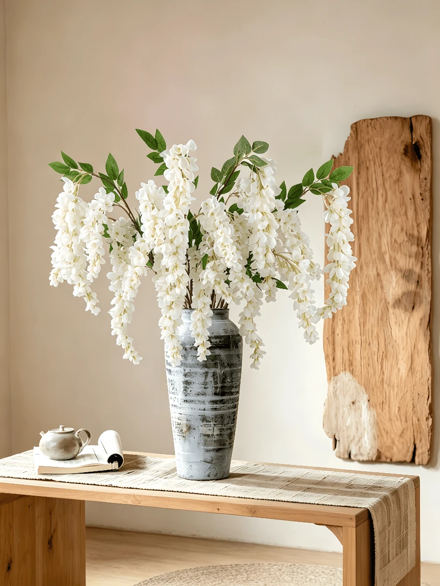 Nejlue Artificial Flowers/Plants1111 Home & Living 1 dây leo hoa tử đằng nhân tạo màu trắng dài 120cm, thích hợp trang trí nhà cửa, đám cưới, tiệc tùng, bình hoa đặt sàn, ban công, cổng cưới, bó hoa cưới, Ngày Valentine, Ngày của Mẹ, tiệc mùa xuân, tựu trường, trang trí sân vườn trong nhà và ngoài trời. - trắng - Xem 1