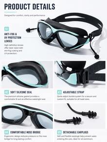 1 Set Swim Goggles With Ear Plugs & Nose Clip, Anti-Fog Anti-UV Silicone Seal Ring, Adult Swimming Equipment - Multicolor - View 3