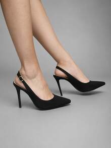 Women's Stiletto Heel Shoe, 11cm, Angela Galvão, Red Sole - Da nubuck đen, kiểu dáng mở. - Xem 3