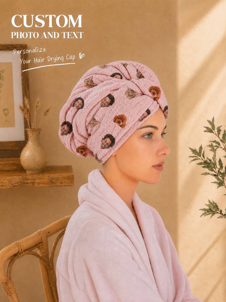 1 Stück personalisierte individuelle Foto Haartrocknenkappe, lustiges Porträtdesign, super saugfähige Mikrofaser Haartuch Trockenkappe, ultra weich, schnell trocknend, hohe Wasseraufnahme, Haarpflege, essentiell für Badezimmer, Wohnzimmer, Schlafzimmer, Zuhause, leicht & tragbar, Reiseessentiell, individuelle Familien-/Freundfoto Haartrocknenkappe, perfektes tägliches Geschenk zum Muttertag, Vatertag, Valentinstag, Badezimmerdekoration, Herbstdekoration, Schulanfang - Verschiedenfarbig - Übersicht 1