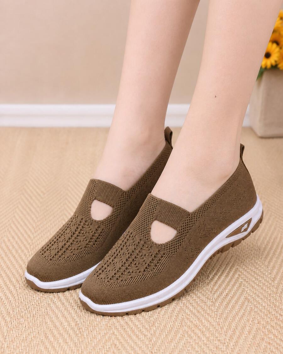 2026 Summer Women's Hollow Out Knit Flat Shoes, Slip On Mary Jane Casual Sneakers, Elastic Breathable Lightweight Walking Shoes, Non Slip Thick Sole Comfortable Support Footwear, Stylish Versatile Daily Wear Shoes For Campus, Travel, Shopping, Street