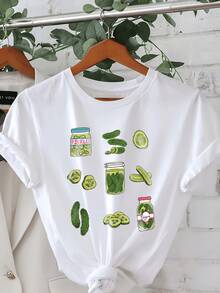 Pepinillos verdes frescos en frascos que evocan sabor y energía veraniega con estética divertida y moderna para expresar alegría diaria camiseta de mujer casual y cómoda - Blanco - Ver 1