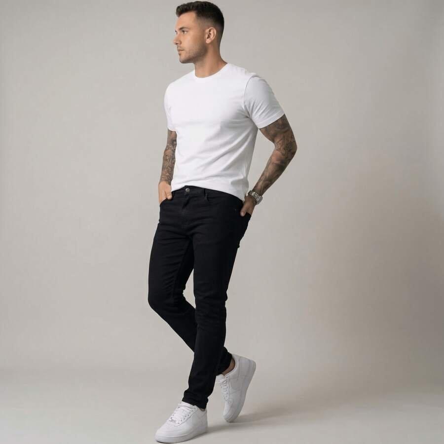 Cheap Basic Men's Jeans With Elastane - On - C/01 - View 1