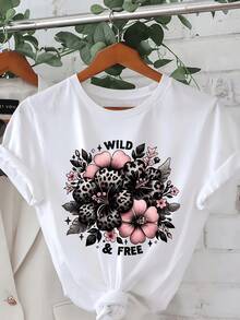 Wildflowers In Shades Of Pink And Black Symbolize Inner Freedom And The Natural Strength Of The Feminine Spirit. Comfortable And Casual Women's T-Shirt For Everyday Wear. - 白色 - 查看 6
