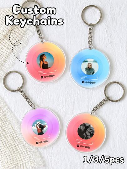 1/3/5pcs Custom Acrylic Music Player Keychain, Custom Couple Keychain, Personalized Photo And Text Customization Keychain, Suitable For Couples, Family And Friends, Holiday Gifts, Stainless, Engraved, Durable Cute, Adorable, Funny, Stylish, Casual Custom, Custom Photo Keychain Acrylic Keychain Personalized Keychain, Valentine's Day, Birthdays Gift, Anniversaries, Couples Gift., Trinkets