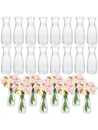 1/3/5pcs Plastic Striped Vases, Clear Glass Vase Floral Arrangement Crafts, Suitable For Bouquet Decoration, Display, Festivals And Home Decor, Applicable To Desktop Decor, Wedding, Christmas, Dinner Party Indoor Glass Vase