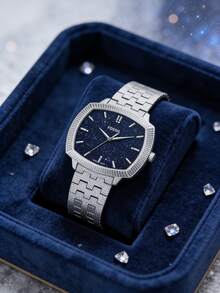 Nick Jonas X Fossil LE1216 限量版腕表，简约方形蓝宝石表盘，不锈钢表带，防水日常腕表 - 黑色 - 查看 9