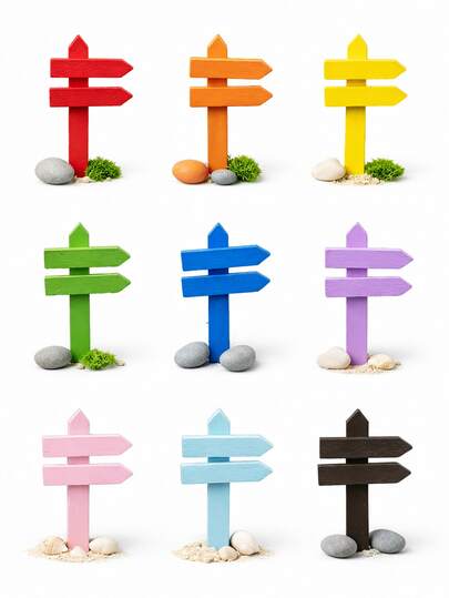 10pcs Colorful Mini Wooden Road Sign Boards, Mini House Garden DIY Decor, Colored Wooden Directional Signs, Wooden Mini Road Signs, Unique Small Plant Labels For Garden Decor, Suitable For Home And Mini Decorations, Random Colors