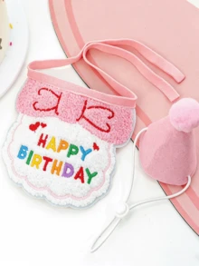 寵物生日帽與刺繡標語圍巾套組－貓狗生日派對配件 - 彩色 - 查看 15
