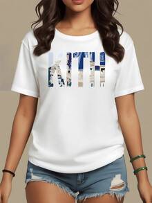 Buildings And Urban Forms In Shades Of Blue And Beige Symbolize Cultural Connection And Modern Movement, Reflecting Metropolitan Energy. Comfortable Casual Women's T-Shirt For Everyday Wear - White - View 1