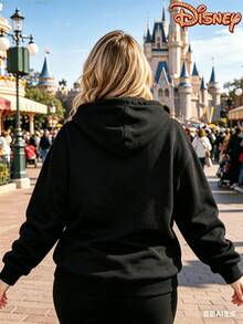 Official Disney Licensed 250G 4-Panel Mickey Mouse Print Hoodie, Women's 100% Polyester, Fall & Winter Style, Ideal For Commuting, Daily Office & Casual Wear, Perfect Gift For Wife & Girlfriend - 黑色 - 查看 2