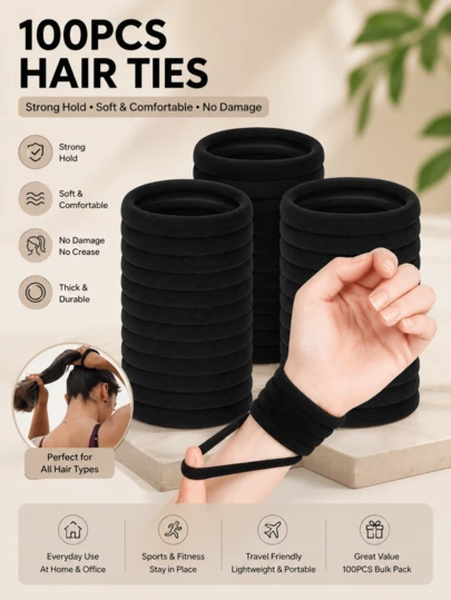 1/50/100 pièces Élastiques à cheveux minimalistes et épais, accessoires capillaires durables pour femmes/filles, convenant pour un port quotidien, les sports, la queue de cheval et la coiffure, excellent cadeau pour les vacances, le quotidien, les voyages, les anniversaires