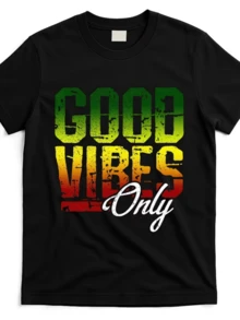 A Phrase With Letters In Gradient Colors Of Green, Yellow, And Red That Conveys Positive Energy And An Optimistic Message Of Good Vibes That Inspire Joy And Serenity. A Modern, Comfortable, Casual Women's T-Shirt For Everyday Wear. - 黑色 - 查看 1
