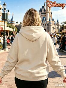 Official Disney Licensed 250G 4-Panel Mickey Mouse Print Hoodie, Women's 100% Polyester, Fall & Winter Style, Ideal For Commuting, Daily Office & Casual Wear, Perfect Gift For Wife & Girlfriend - Màu be - Xem 2