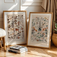 2pcs/Set Vintage Wall Art Poster, Retro Botanical Art Prints, Mushroom, Herbaceous Plant Identification Reference Illustrations, Biophilic Botanical Illustrations, Plant Education Wall Decoration, Bedroom, Study, Classroom Wall Decoration, Framed Or Unframed, Room Decor, Home Decor, Ideal Housewarming Gift, College Dorm Apartment Decor, Gifts For Wall Decoration In Hotel, Home, Living Room, Bedroom, Bathroom And Office - A - View 1