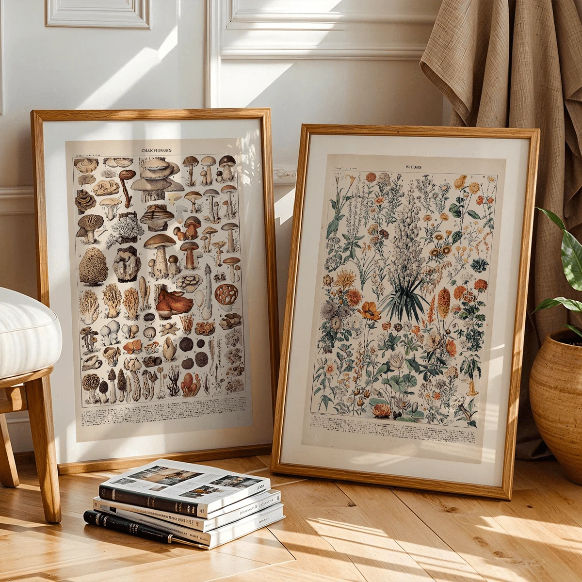 2pcs/Set Vintage Wall Art Poster, Retro Botanical Art Prints, Mushroom, Herbaceous Plant Identification Reference Illustrations, Biophilic Botanical Illustrations, Plant Education Wall Decoration, Bedroom, Study, Classroom Wall Decoration, Framed Or Unframed, Room Decor, Home Decor, Ideal Housewarming Gift, College Dorm Apartment Decor, Gifts For Wall Decoration In Hotel, Home, Living Room, Bedroom, Bathroom And Office - A - View 1