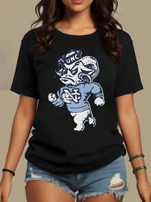 Figura de carnero atlético con expresión decidida que simboliza fuerza y espíritu competitivo en colores azul y blanco camiseta de mujer casual moderna cómoda para uso diario - Negro - Ver 8