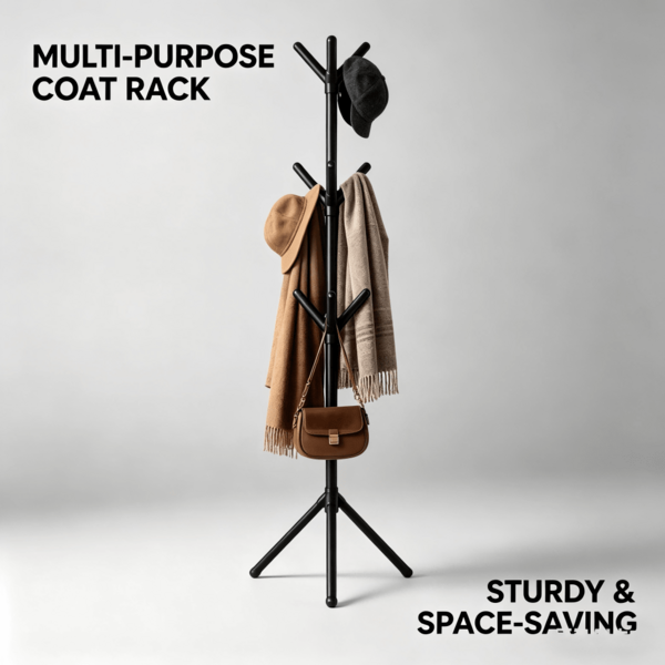 Heavy-Duty Metal Coat Rack With 9 Hooks-Easy To Assemble, Space-Saving, Durable Coat Rack Suitable For Families, Offices And Retail Stores, Used To Hang Scarves, Hats, Bags And Coats; Modern Minimalist Design-Perfect Entrance Passage, Wardrobe, And Boutique Display-(Black/White), Entrance Passage Storage, Fashionable Appearance, Durable Structure, Multifunctional Coat Rack, And Home Storage.