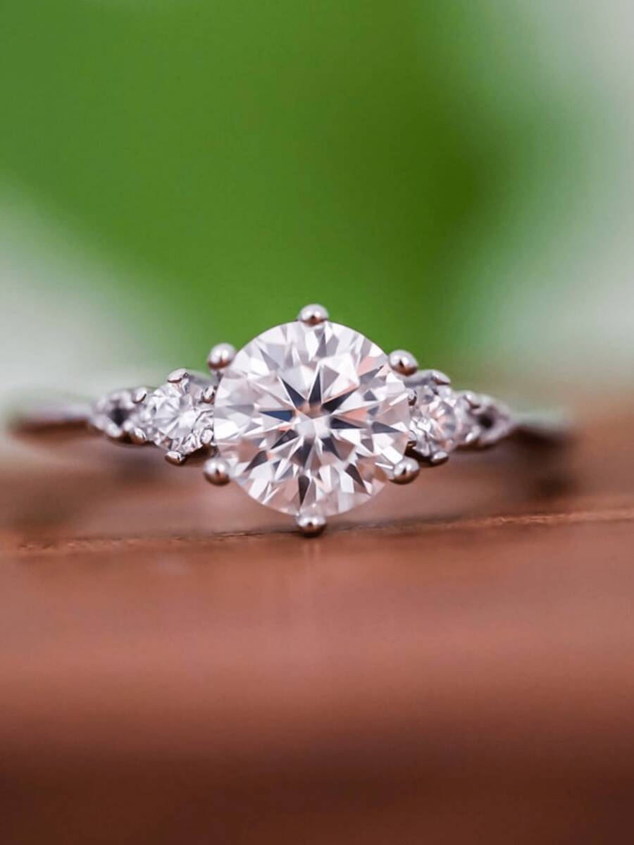Nhẫn đính hôn, nhẫn cưới, nhẫn kỷ niệm sang trọng đính đá Cubic Zirconia lấp lánh dành cho nữ. - bạc - Xem 1