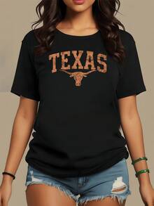 Symbol Of The Free Spirit And Strength Of The Southwest With Large Lettering That Evokes Passion For The Land And Regional Pride, Comfortable Casual Women's T-Shirt For Everyday Wear - 黑色 - 查看 8