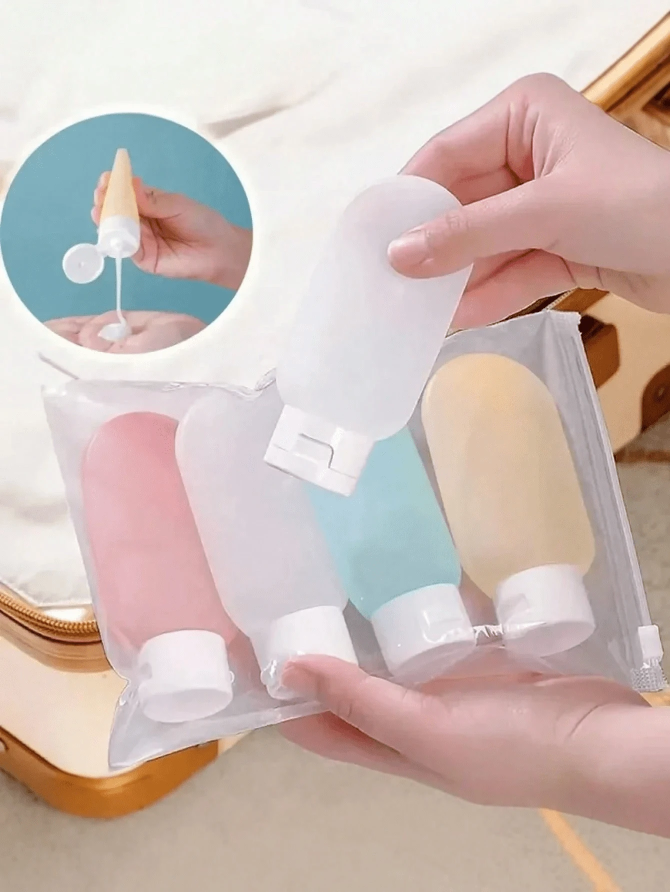 Bộ 3/4 chai du lịch bằng silicon và nhựa, dung tích 2.03oz - Có thể tái sử dụng, chống rò rỉ, không mùi, thích hợp đựng kem dưỡng da, sản phẩm tắm và chăm sóc da, bộ đồ dùng vệ sinh cá nhân di động. - Nhiều màu - Xem 1