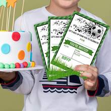 12张水彩足球主题生日邀请卡，适用于足球主题生日派对、运动主题派对和团队庆祝活动 - 足球-1 - 查看 2
