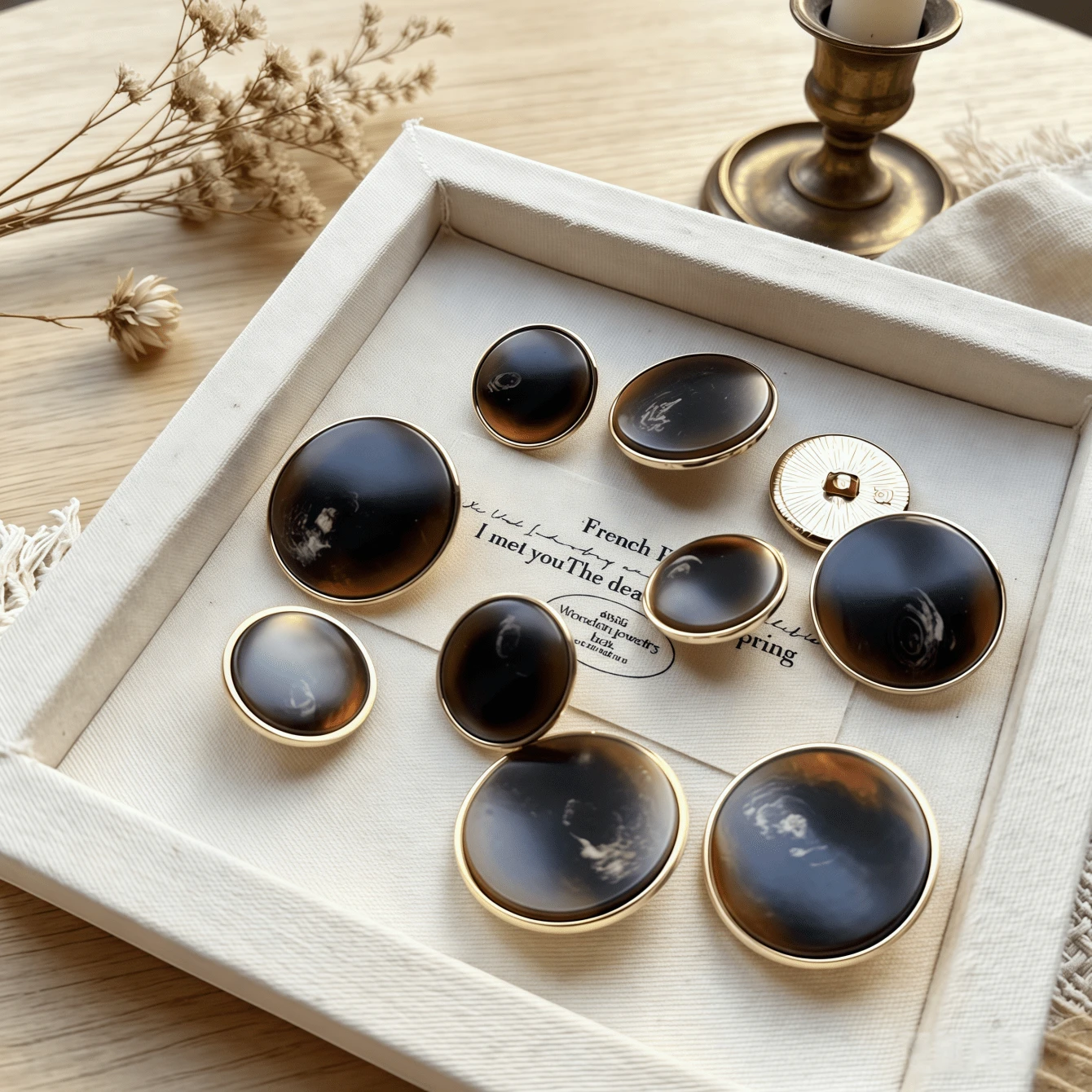 10 Pieces Per Set, Round Resin Button With Gold Metal Edge And Marble-Patterned Stitching, Suitable For Coats, Suits, Cardigans, And Handmade DIY Sewing Projects - 10pcs - View 1