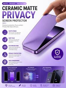 适用于 17 Pro Max 的 2 片/套哑光紫色隐私屏幕保护膜，全覆盖柔性软膜，具有防蓝光和防窥功能，兼容 16 Pro Max/13 Pro/14 Pro/15/14/13/12/11/17e/16 Plus 系列手机壳 - 黑色 - 查看 6