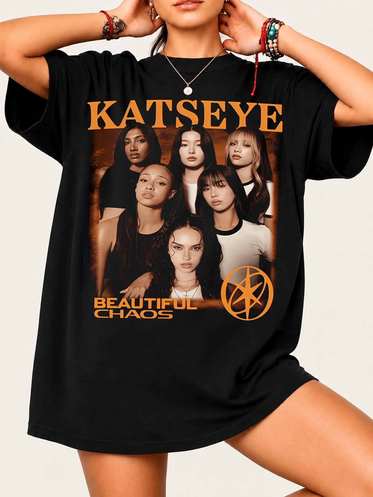 Katseyes Fan T-Shirt With Band Photo And Official Logo, 100% Cotton, Unisex - Black - View 1