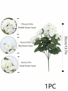 5/1 Pc Artificial Geranium Silk Geranium,Artificial White Geraniums,Lifelike Geranium Shrub - Realistic White Flowers And Green Leaves, Outdoor UV Protection White Artificial Geranium Floral Cluster Fake Flower Plant Suitable For Potted Plants, Home Decor, Balcony, Vase, Tabletop. - White - View 12