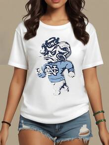 Figura de carnero atlético con expresión decidida que simboliza fuerza y espíritu competitivo en colores azul y blanco camiseta de mujer casual moderna cómoda para uso diario - Blanco - Ver 8
