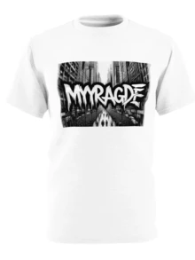 Ciudad urbana en blanco y negro con edificios altos y calles llenas de personas que caminan hacia la luz simbolizando energía y dinamismo camiseta de mujer moderna casual cómoda para uso diario - Blanco - Ver 8