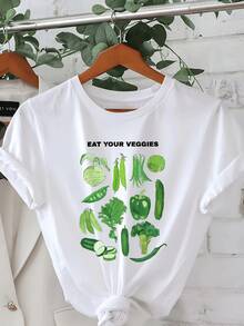 Verduras verdes frescas que simbolizan energía natural y estilo de vida saludable inspirando a cuidar el cuerpo y mente con un mensaje ecológico y positivo camiseta de mujer casual cómoda y moderna - Blanco - Ver 6