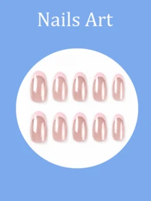 24 buah Stiker Kuku French Manicure Oval Berlapis Elektroplating Warna Pink, Kuku Palsu Minimalis dengan Cakupan Penuh, Cocok untuk Pemakaian Sehari-hari Wanita - Berwarna merah muda - View 3
