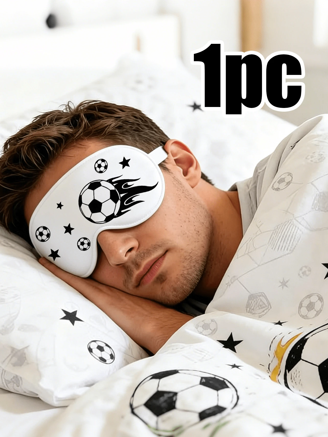 Football Theme Blackout Eye Mask, Soft And Silky, Breathable And Comfortable, Adjustable Elastic Band, Contoured Design, Zero Light Leakage, Relieves Eye Pressure, Suitable For Travel, Home, Napping, Meditation, Office, Night Flights, Suitable For Teens, Girls, Boys, Football Fans, Football Players, Blocks Sunlight, Relieves Insomnia, Soothes Tired Eyes, Improves Sleep Quality Football Eye Mask - A - View 1