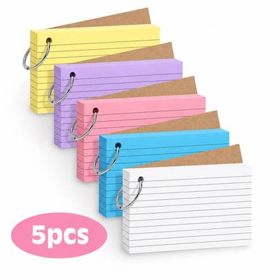 5pcs Portable Blank Flashcards With Loose-Leaf Rings, Colorful Mini Index Cards For Vocabulary Learning, Memo And Daily Planning, Pocket-Sized Flashcards, 3 Inch Learning Word Cards, Suitable For Students And Office Use, Can Be Hung On Bags