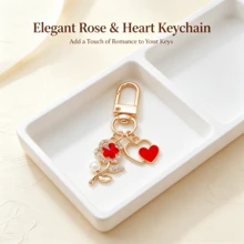 12pcs Red Flower & Heart Keychain Set, 12 Keychains + 12 Thank You Cards + 12 Organza Bags, Thank You, Encouragement Cards, Ideal Gift For Teachers, Coaches, Mentors, Parents And Friends | Accessory Set, Ideal Gift. Party Favor Pack, Wedding, Birthday, Baby Shower, Travel Souvenir, Graduation, Housewarming, Party Gathering, Gifts - Red - View 3