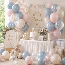 40pcs Light Blue, Pink, White Latex Balloons With Clear Balloons, Suitable For Baby Shower, Birthday Party Decoration, Party Balloon Set - Multicolor - View 1
