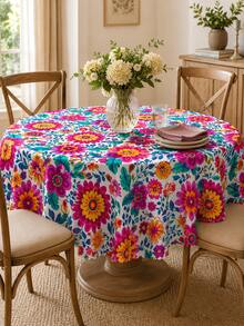 1pc Mexican Floral Print Tablecloth, Colorful Boho Style Lace Trim Tablecloth, Festive Decor Suitable For Dining Room, Kitchen, Indoor & Outdoor - Multicolor - View 8