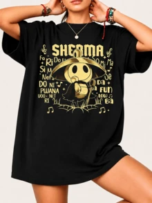 Shermas Cartoon Character T-Shirt In A Gold Musical Style, 100% Cotton, Unisex - Black - View 1