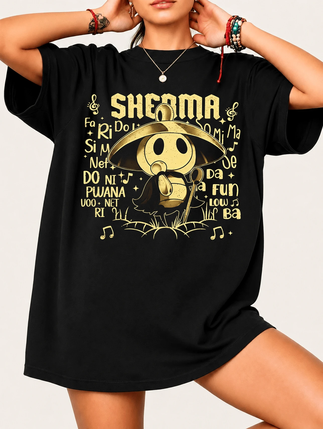 Shermas Cartoon Character T-Shirt In A Gold Musical Style, 100% Cotton, Unisex - Black - View 1