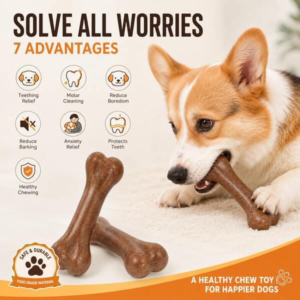 Beef Flavor Chew Toy With Interactive Bone Design, Dental Care For All Dog Breeds, Strong Chewers