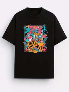 Vibrant MandalorianInspired Space Graphic On A Men's Patterned Cotton Printed Tee  Retro Pop Art Theme, 100% Cotton, Breathable & Soft, Everyday Casual Wear, Gift For Him - màu đen - Xem 2