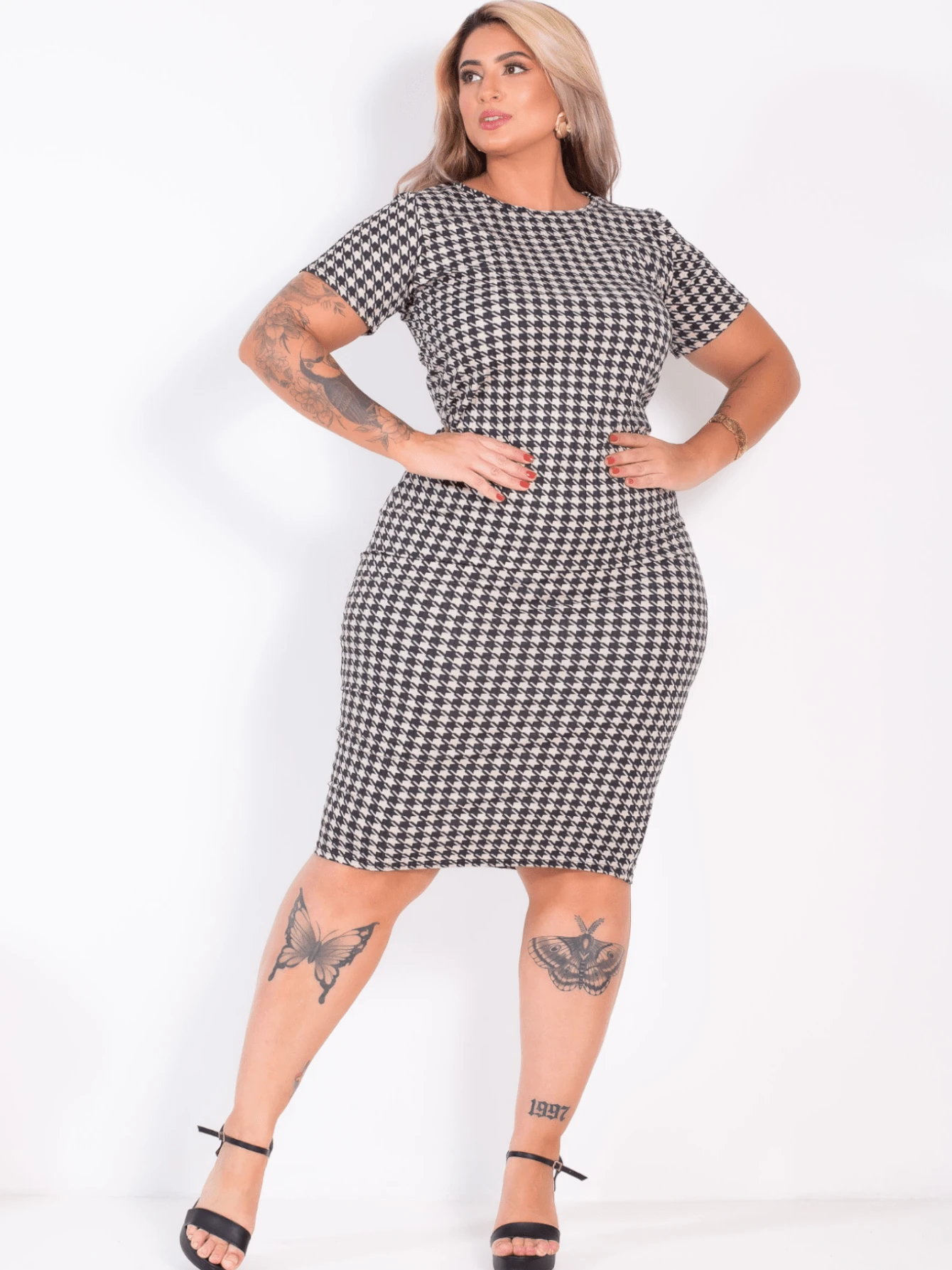 Casual Short-Sleeved Plaid Midi Dress, Comfortable For Spring/Summer - 雞腿 - 查看 1