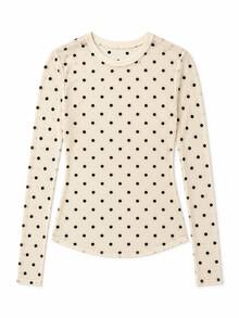 2026 Neue Damen Milchig Weiß & Schwarz Polka Punkt Transparente Langarm Bluse, Sexy Schlank Elegant Party Abend Hemd Urlaub - Aprikosenfarben - Übersicht 6